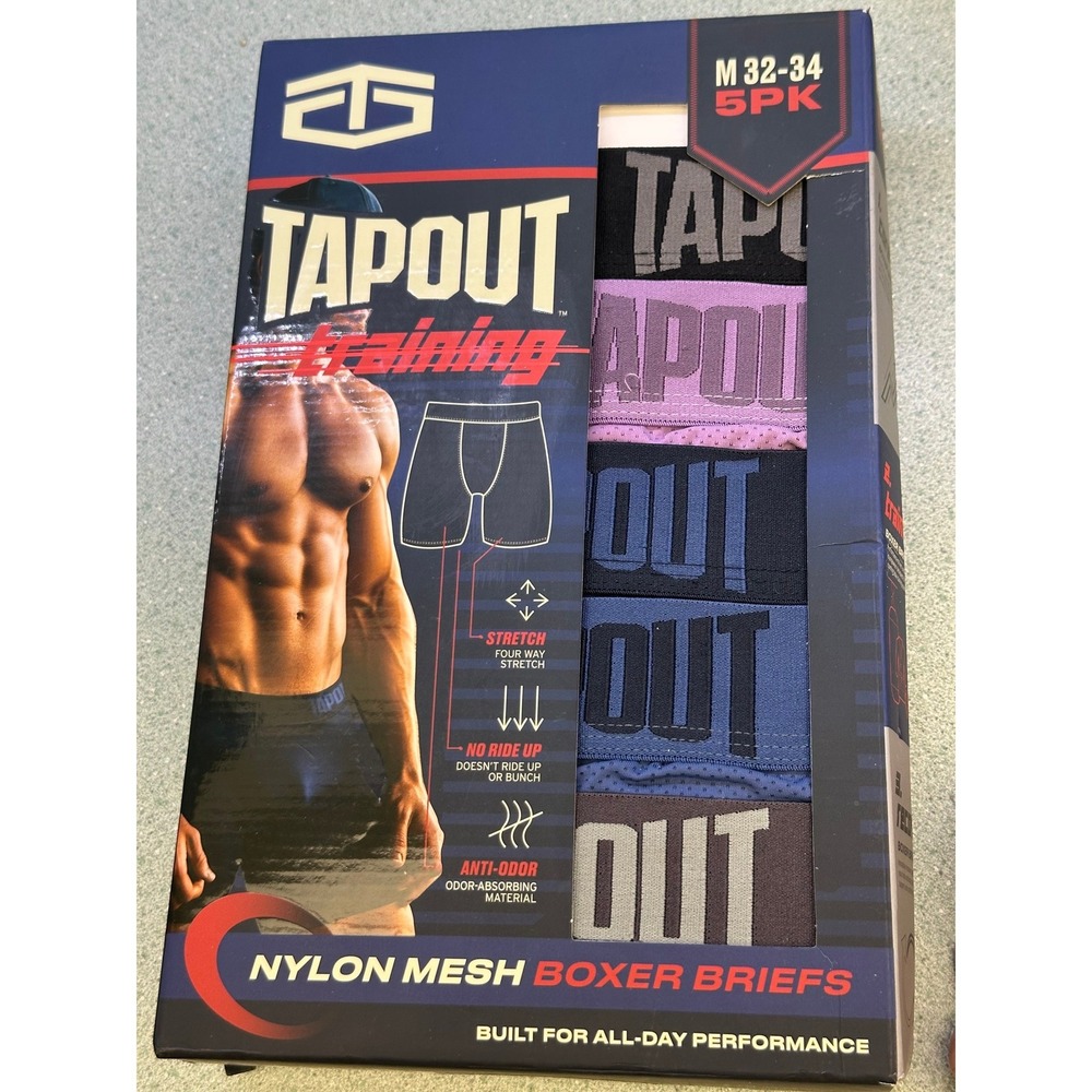 Tapout Training Mens Nylon Mesh Boxer Briefs 5-Pack TP8102PU Medium 32-34 Multi
